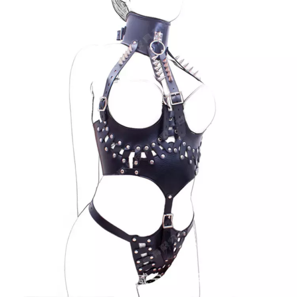 Lencería de cuero bondage con arnés - Imagen 2