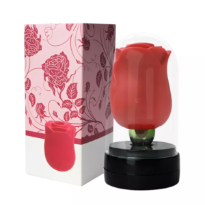 Vibrador succionador en forma de rosa con base