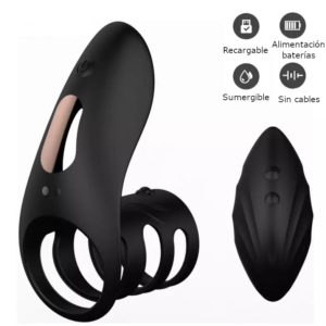 Anillo vibrador pene, color negro, control remoto